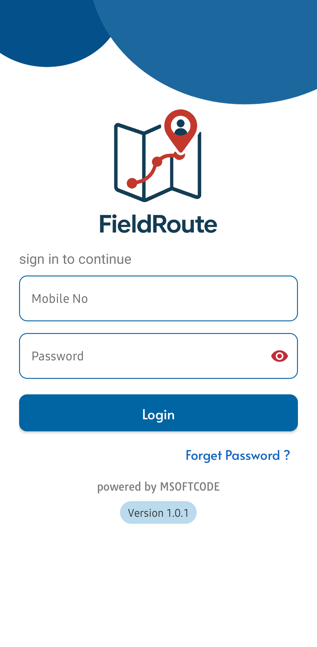FieldRoute mobile tracking screen